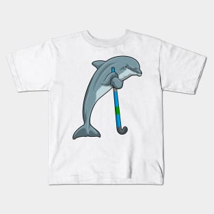 Dolphin at Hockey with Hockey stick Kids T-Shirt